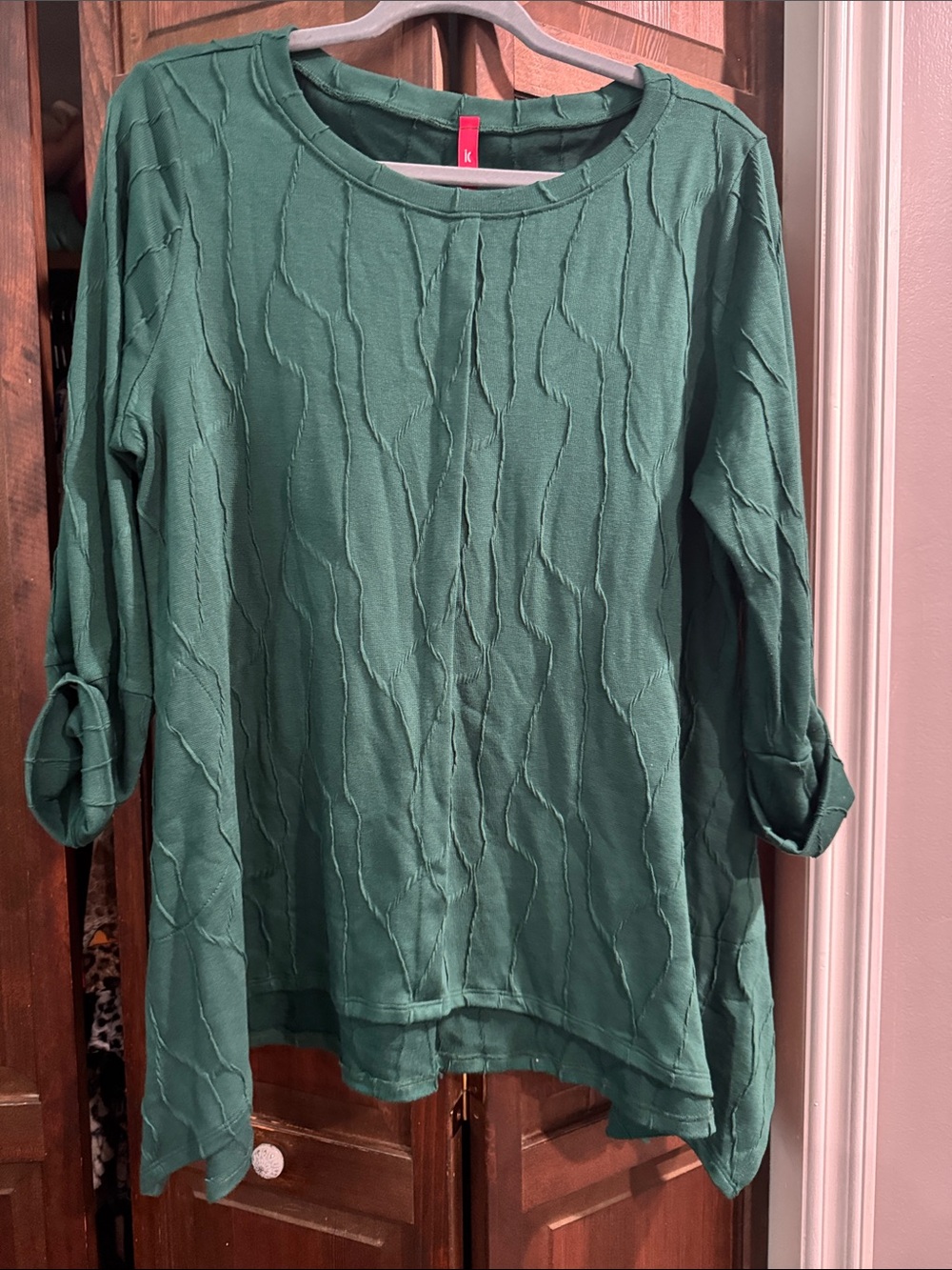IC COLLECTION Emerald Green Textured Roll-Sleeve Tunic